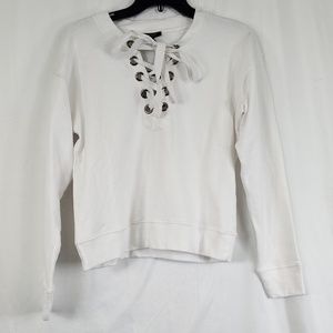 BLACK ORCHID White Lace Up Front Sweatshirt